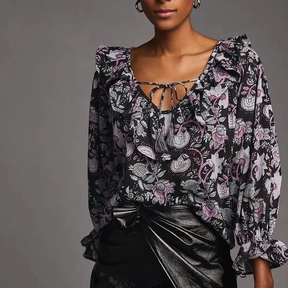 NWT Mille Resort May Top in Tropical Night XS Purple Floral Women’s Blouse - Picture 3 of 13